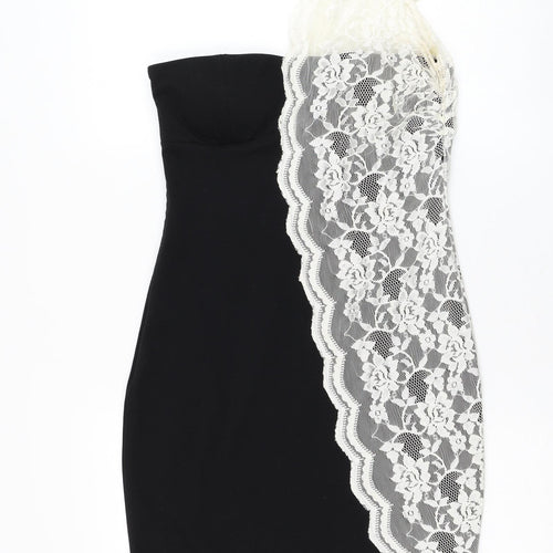 Goddova Womens Black Polyester Pencil Dress Size M One Shoulder Zip - Lace Detailing