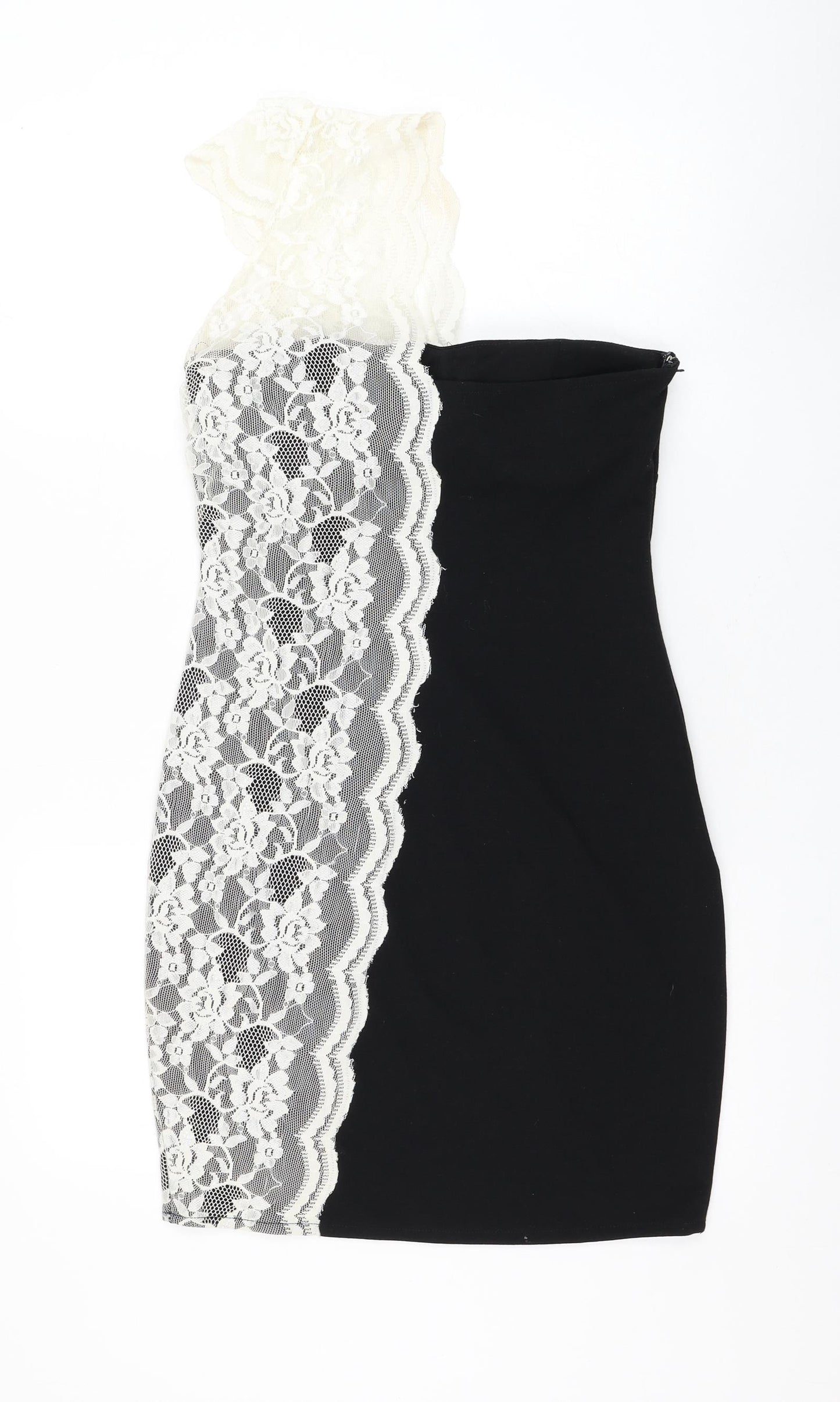 Goddova Womens Black Polyester Pencil Dress Size M One Shoulder Zip - Lace Detailing