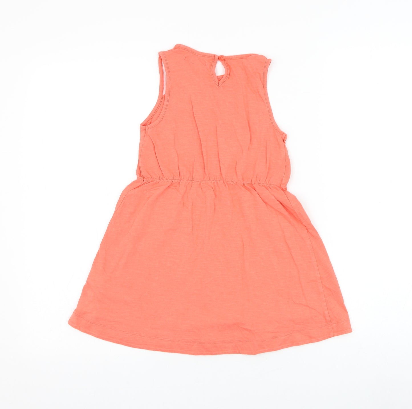 Marks and Spencer Girls Pink Cotton Skater Dress Size 6-7 Years Round Neck Button