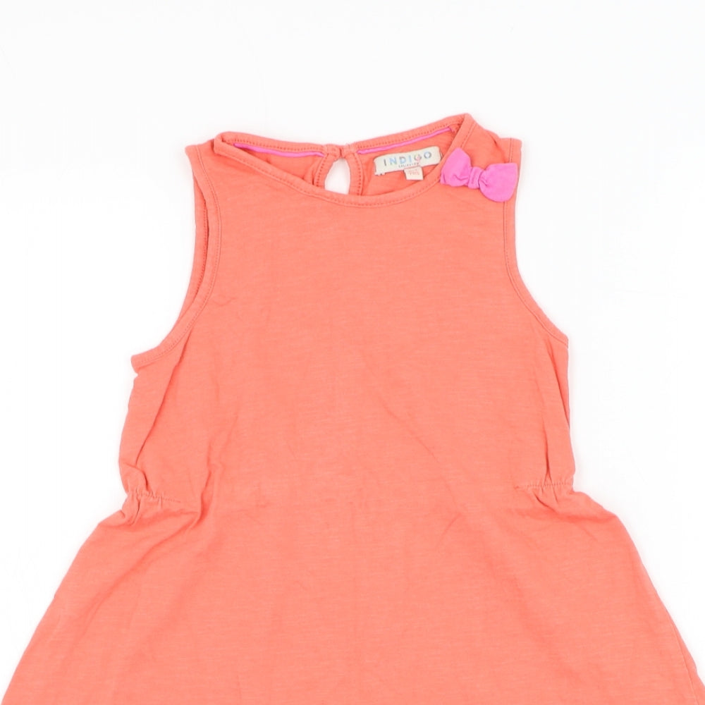Marks and Spencer Girls Pink Cotton Skater Dress Size 6-7 Years Round Neck Button