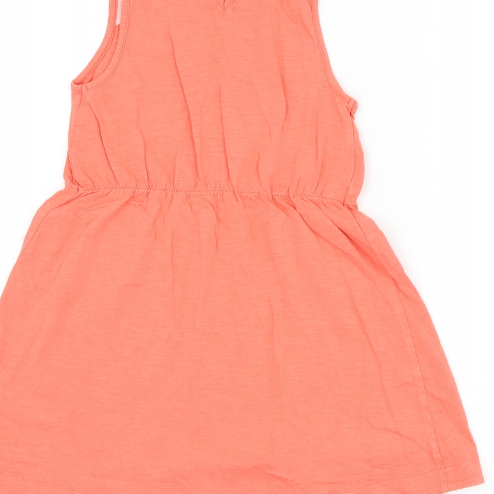 Marks and Spencer Girls Pink Cotton Skater Dress Size 6-7 Years Round Neck Button