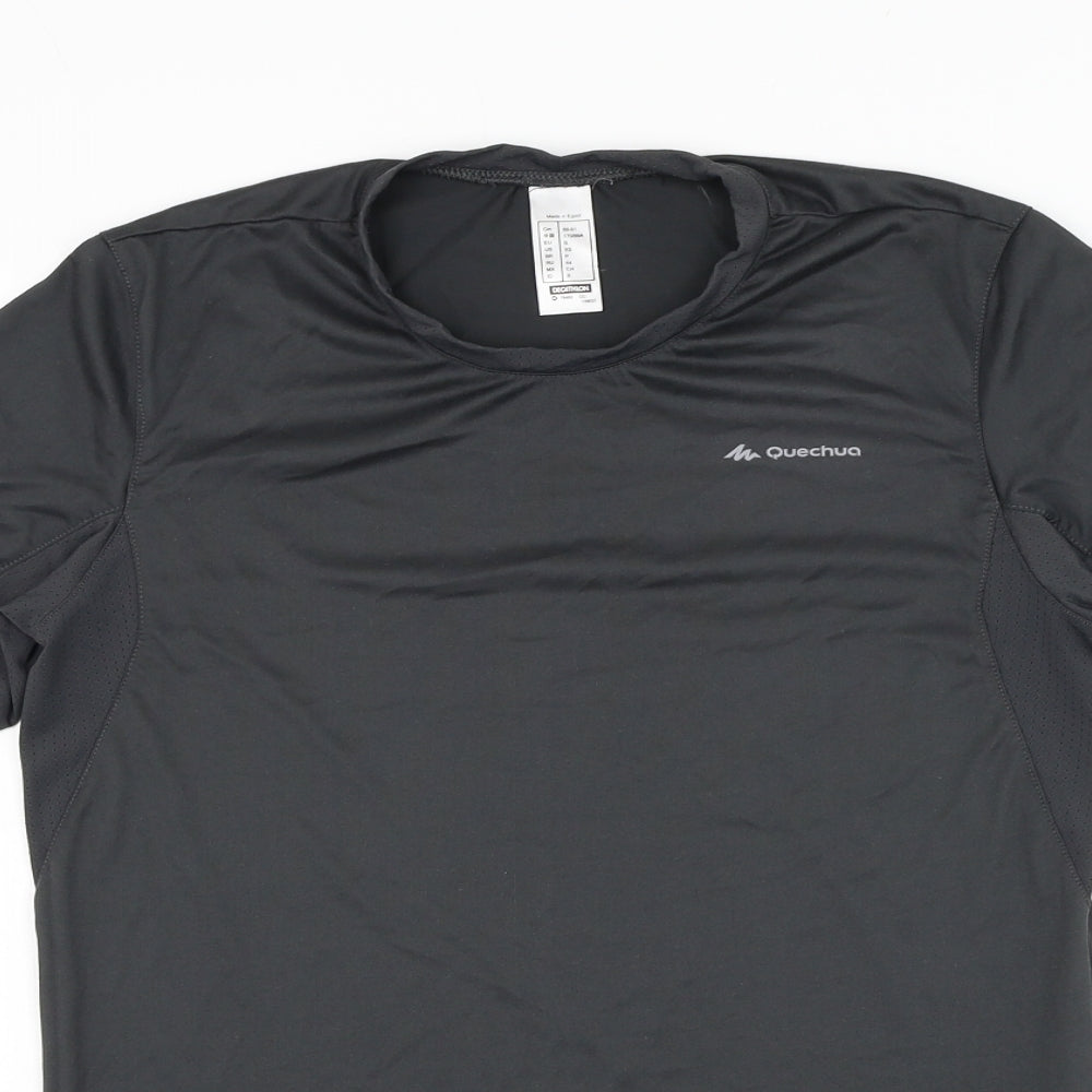 Quechua Mens Grey Polyester Basic T-Shirt Size S Round Neck Pullover