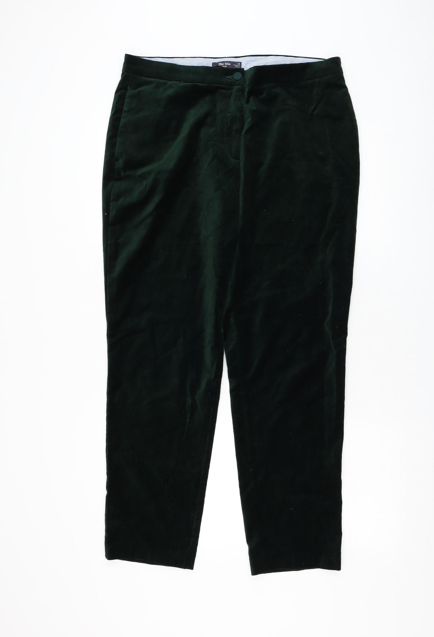 Marks and Spencer Womens Green Cotton Trousers Size 14 L28 in Regular Zip
