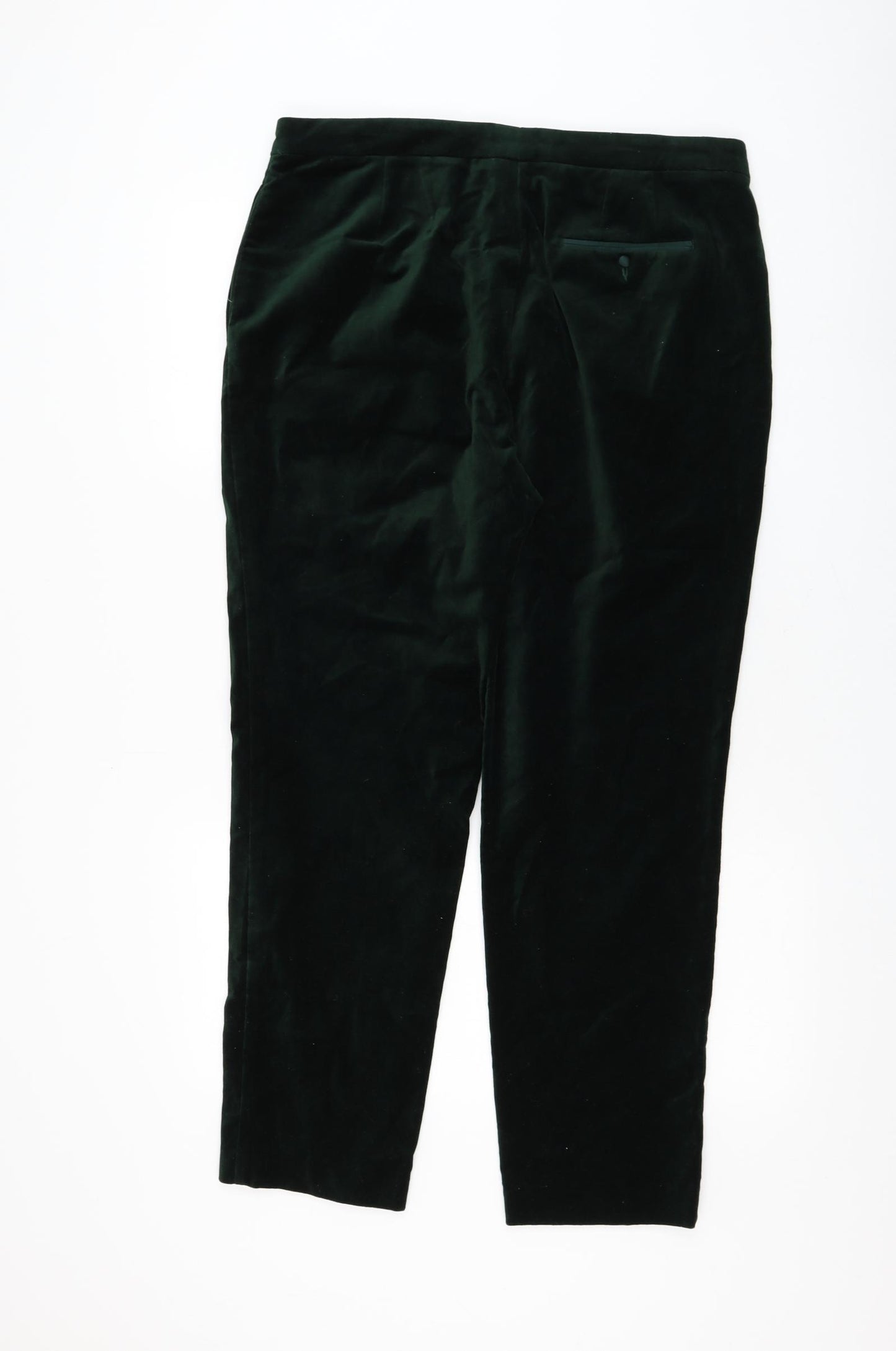 Marks and Spencer Womens Green Cotton Trousers Size 14 L28 in Regular Zip