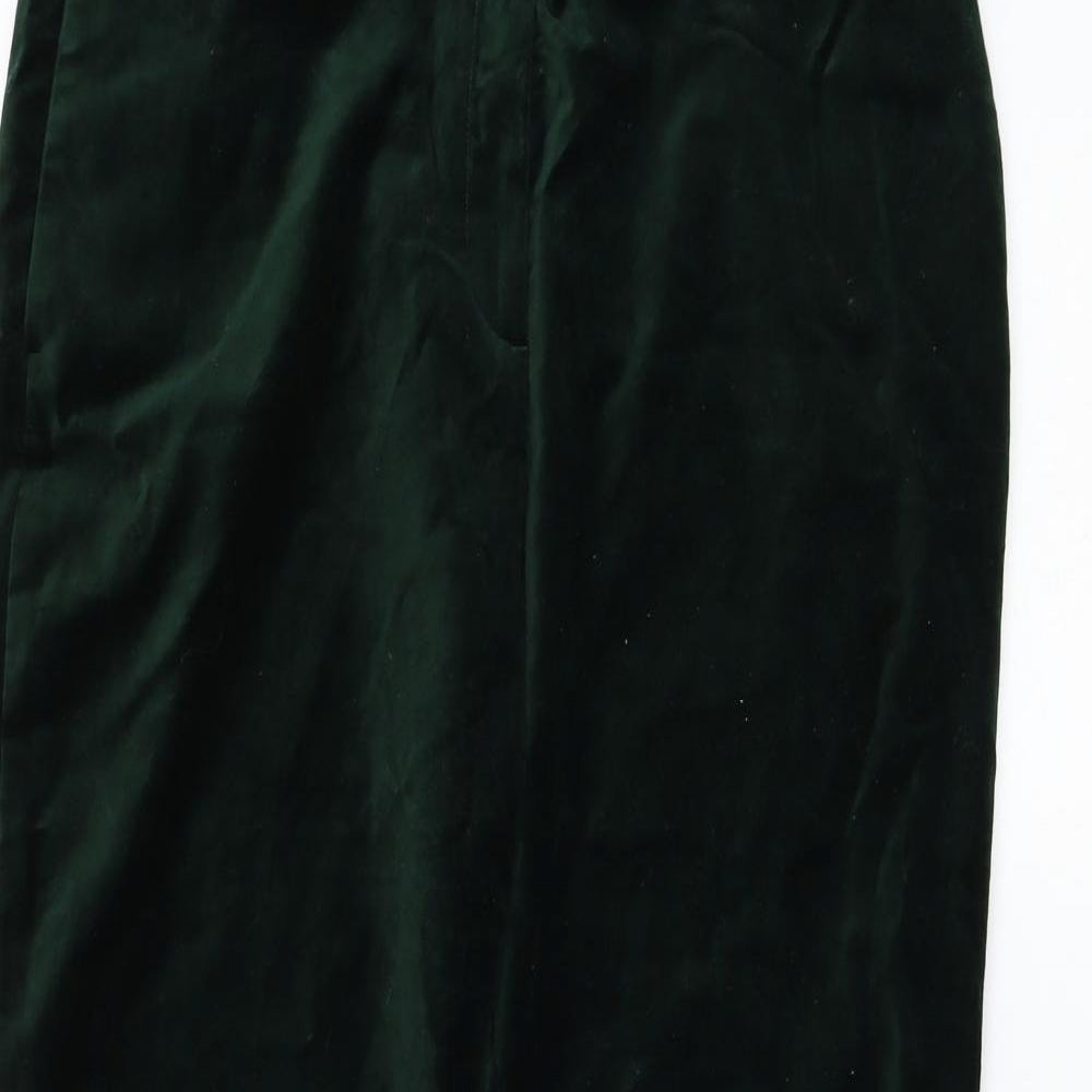 Marks and Spencer Womens Green Cotton Trousers Size 14 L28 in Regular Zip