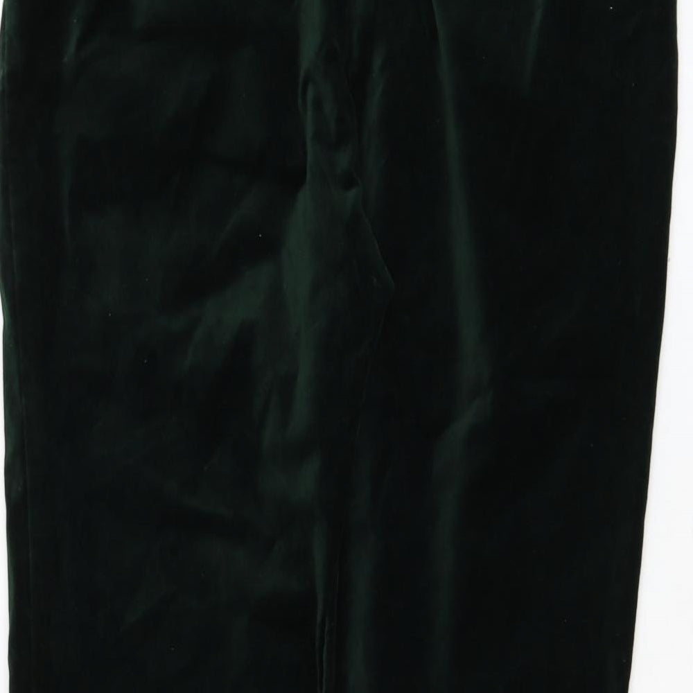 Marks and Spencer Womens Green Cotton Trousers Size 14 L28 in Regular Zip