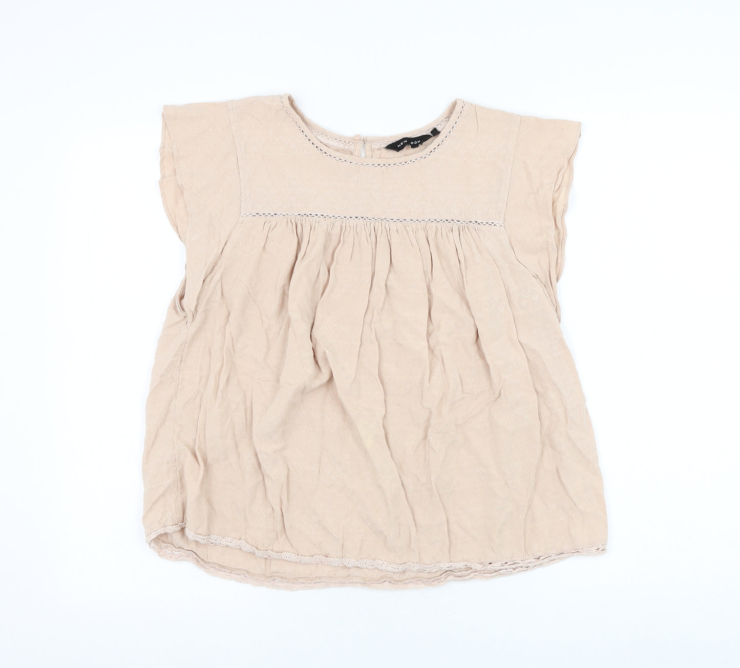 New Look Womens Pink Geometric Viscose Basic Blouse Size 12 Round Neck