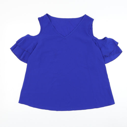 SheIn Womens Blue Polyester Basic Blouse Size 12 V-Neck