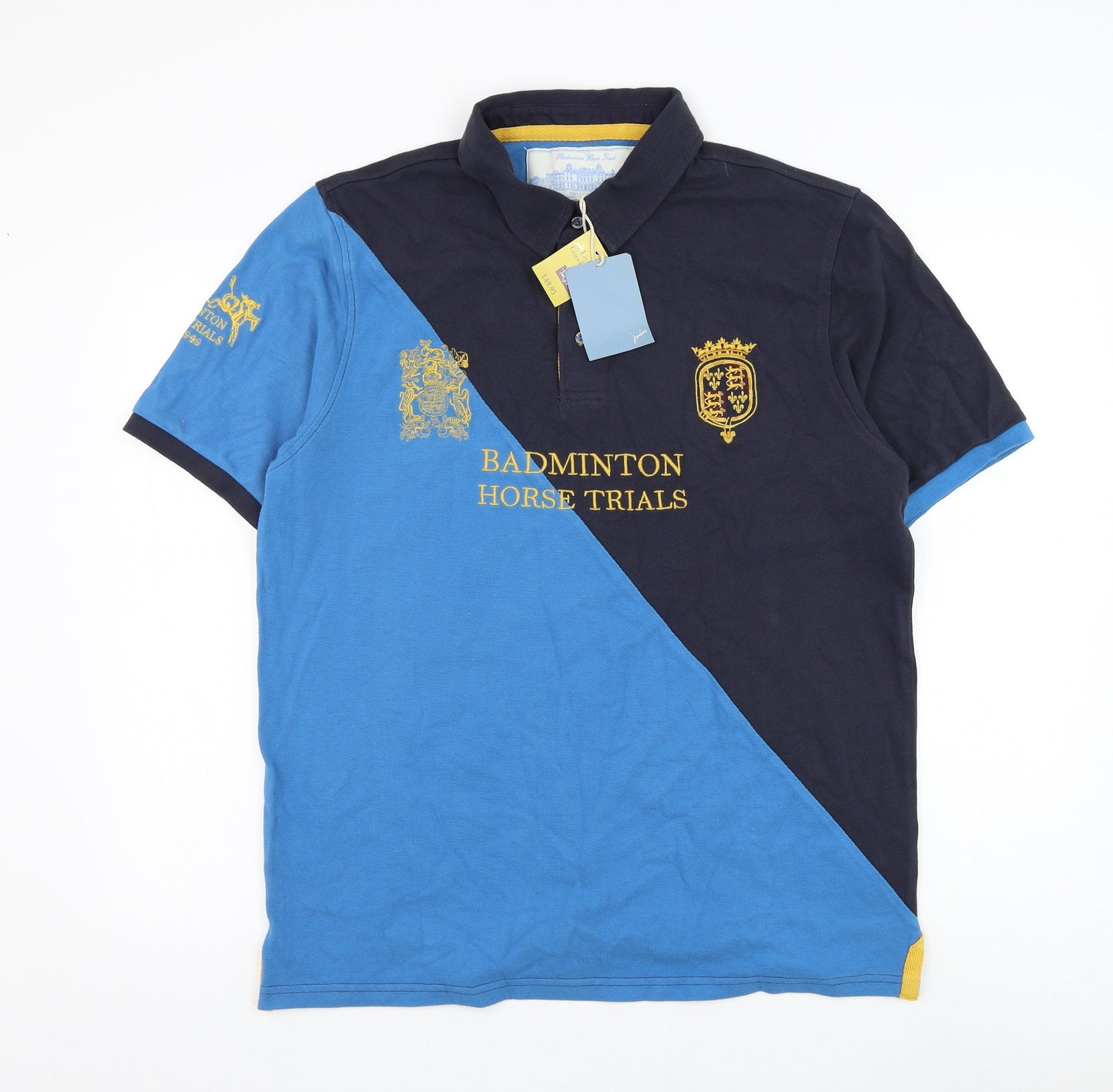 Joules Mens Blue Cotton Polo Size L Collared Pullover - Badminton Horse trials