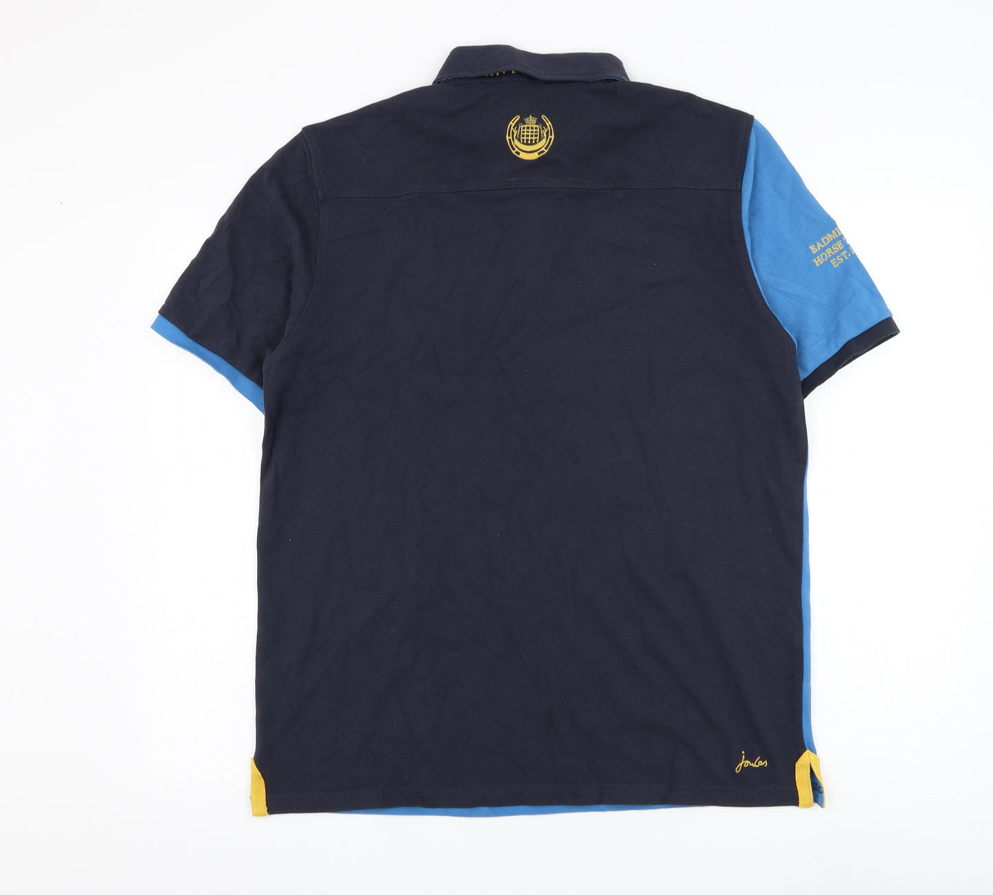 Joules Mens Blue Cotton Polo Size L Collared Pullover - Badminton Horse trials