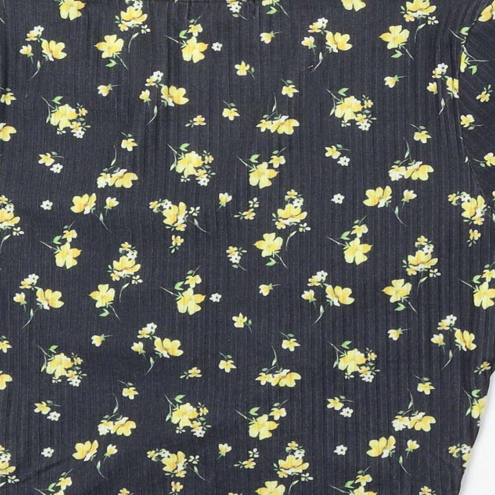 New Look Womens Black Floral Polyester Basic Blouse Size 14 V-Neck