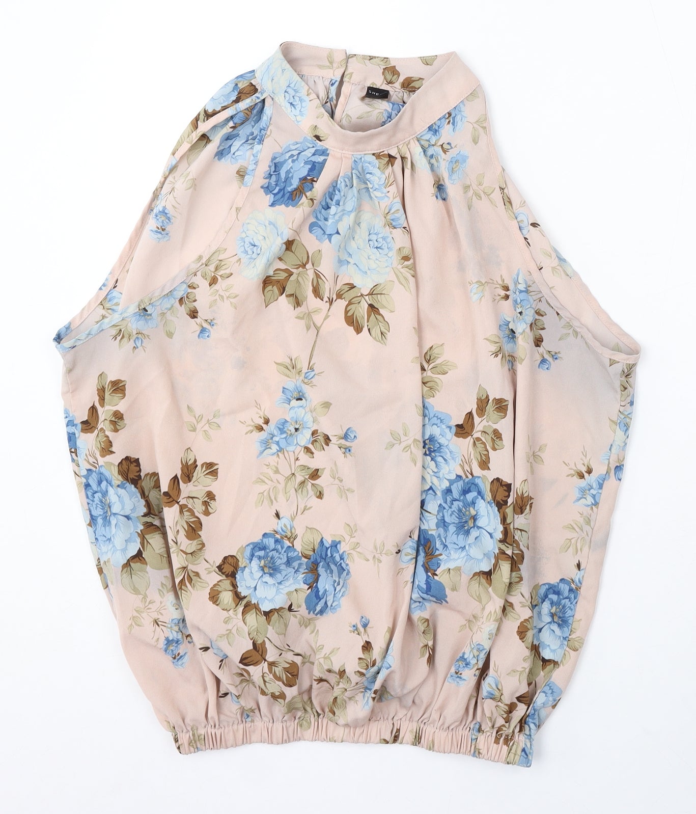 SheIn Womens Pink Floral Viscose Basic Blouse Size XL Round Neck