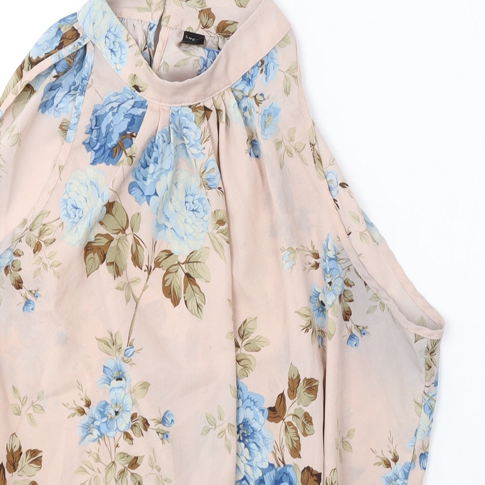 SheIn Womens Pink Floral Viscose Basic Blouse Size XL Round Neck