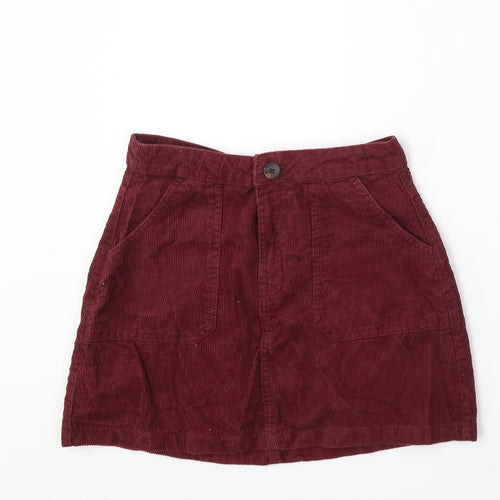 Denim & Co. Womens Red Cotton A-Line Skirt Size 10 Button