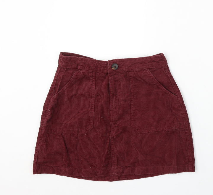 Denim & Co. Womens Red Cotton A-Line Skirt Size 10 Button