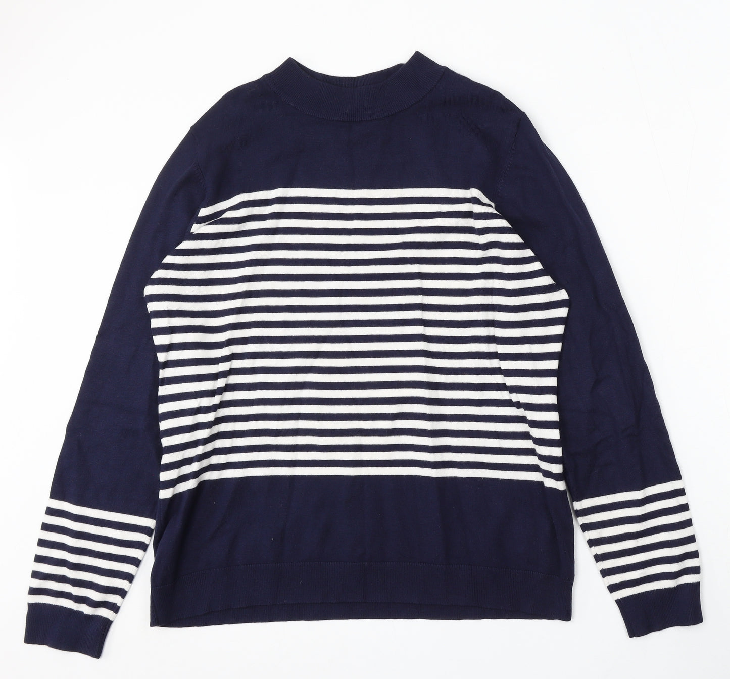 Gallery Womens Blue Round Neck Striped Viscose Pullover Jumper Size L