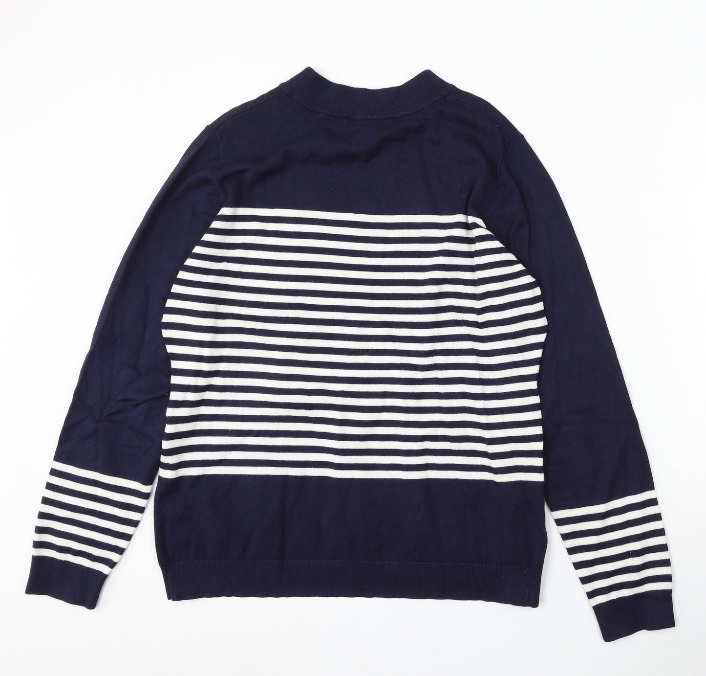 Gallery Womens Blue Round Neck Striped Viscose Pullover Jumper Size L