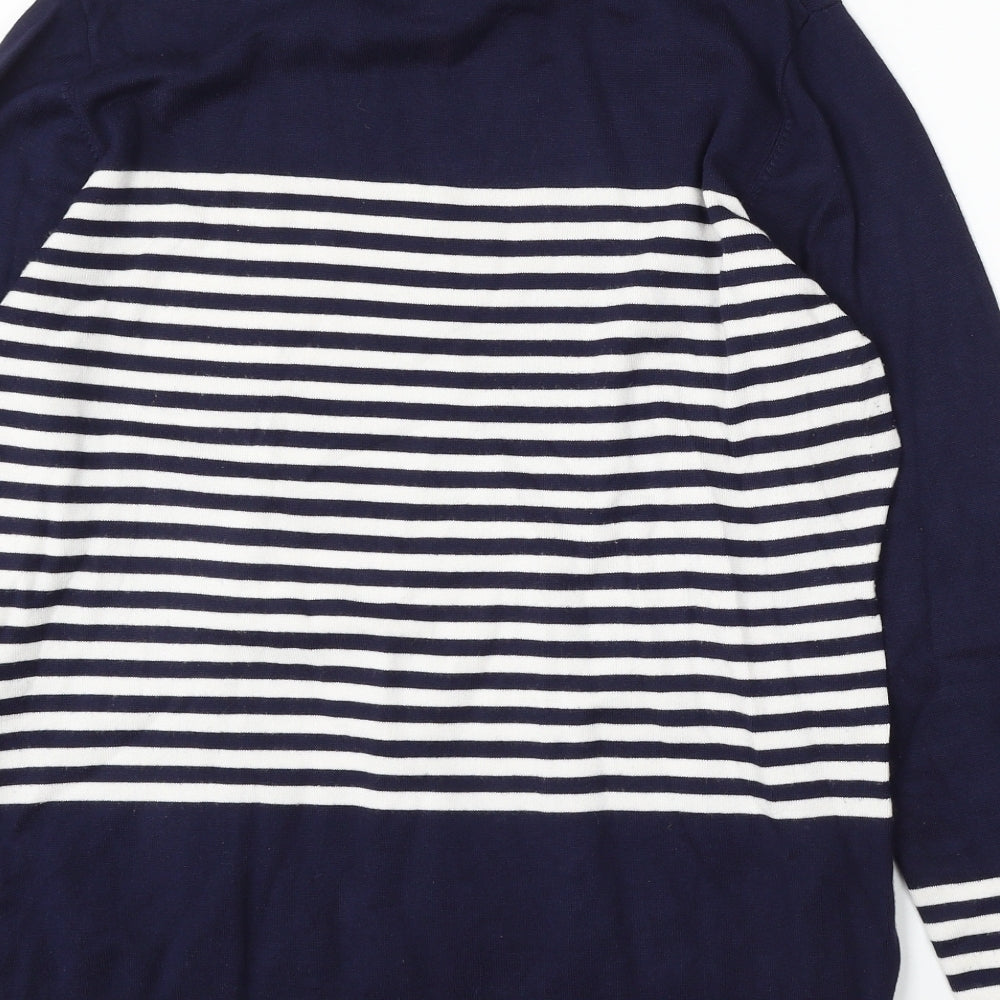 Gallery Womens Blue Round Neck Striped Viscose Pullover Jumper Size L