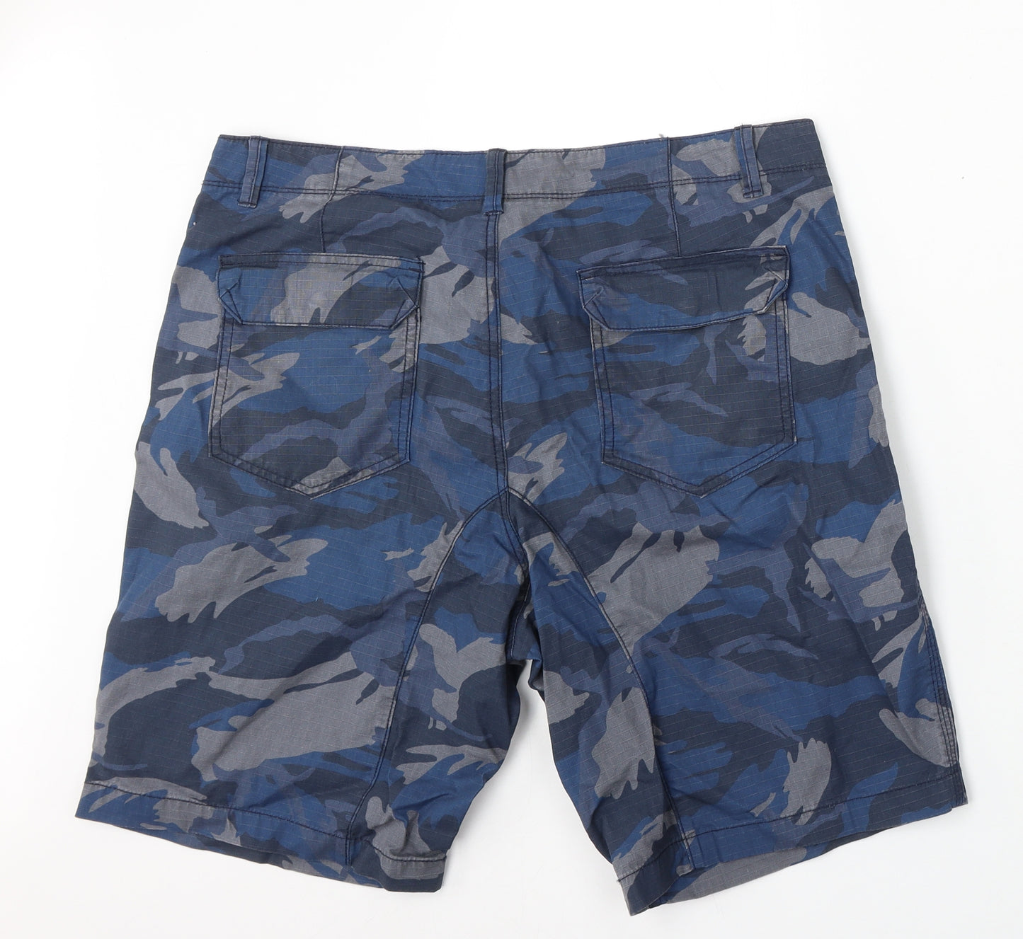 George Mens Blue Camouflage Cotton Cargo Shorts Size 36 L10 in Regular Zip