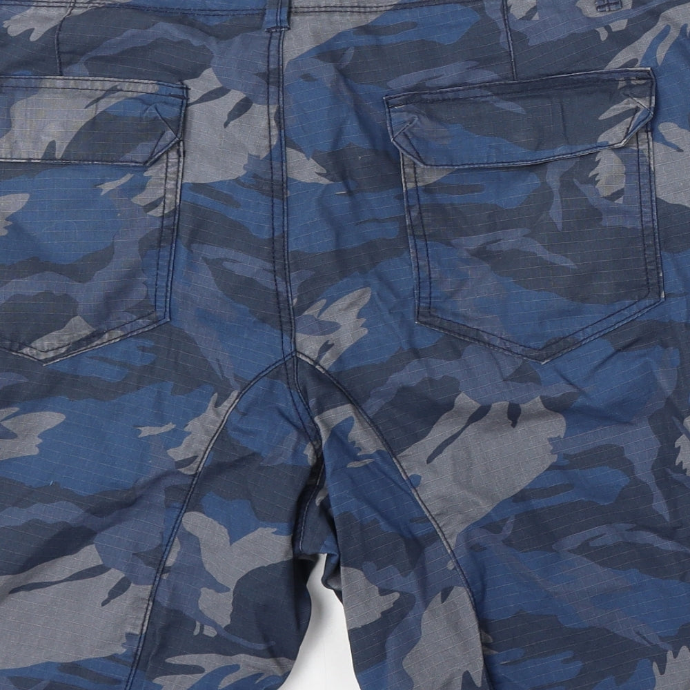 George Mens Blue Camouflage Cotton Cargo Shorts Size 36 L10 in Regular Zip