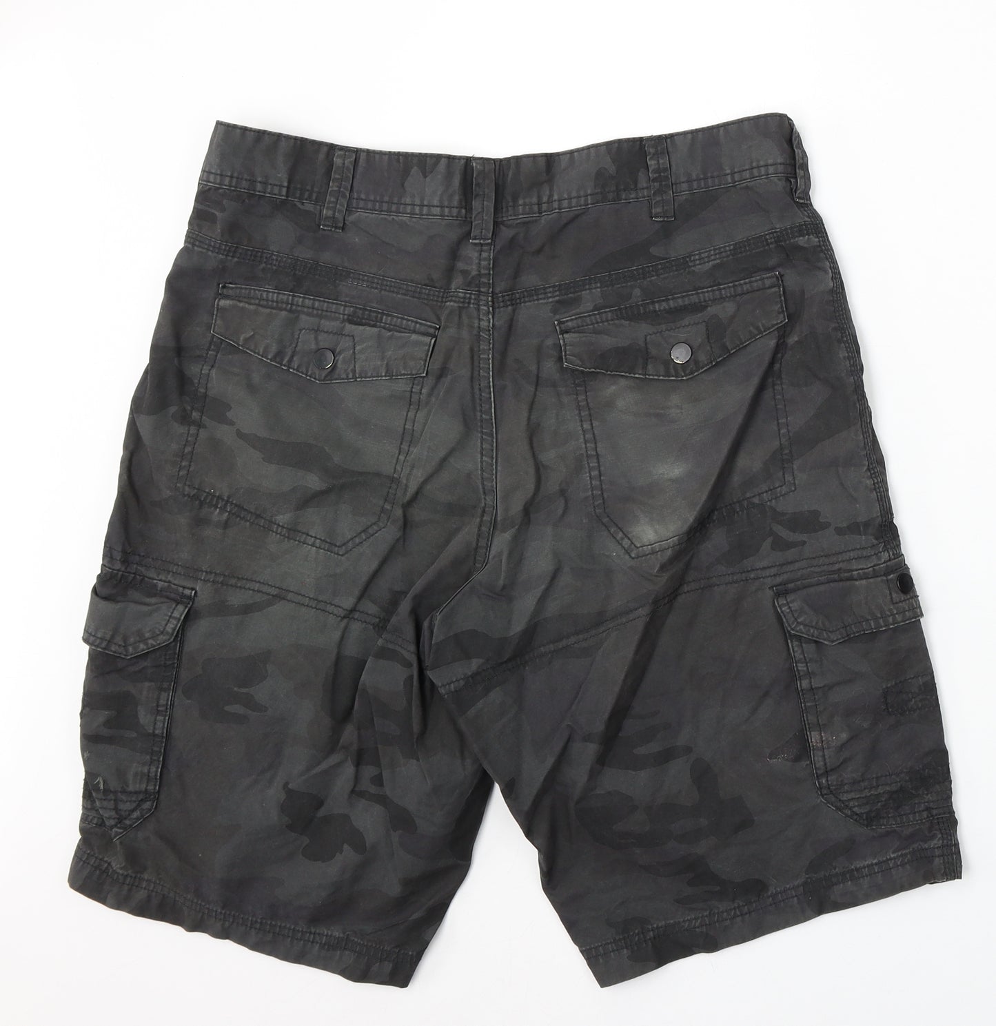 George Mens Green Camouflage Cotton Cargo Shorts Size 34 L8 in Regular Zip