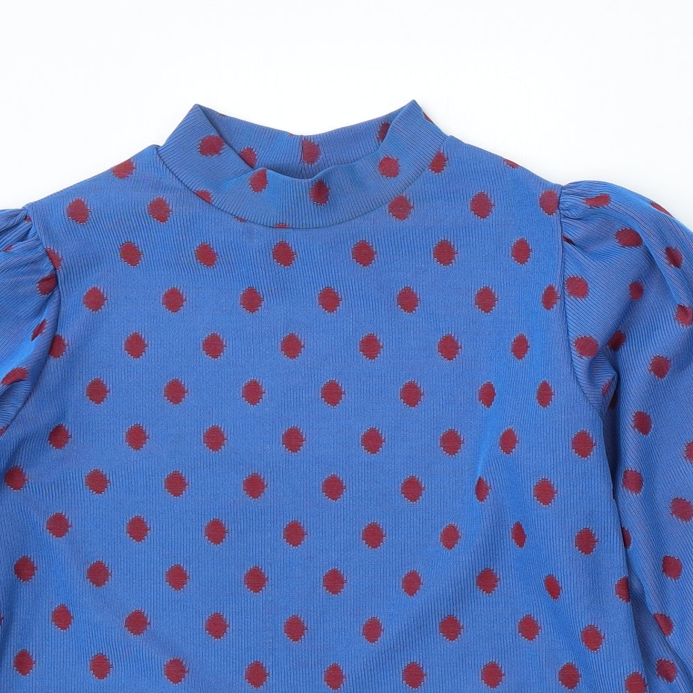 Savida Womens Blue Round Neck Polka Dot Polyester Pullover Jumper Size XL