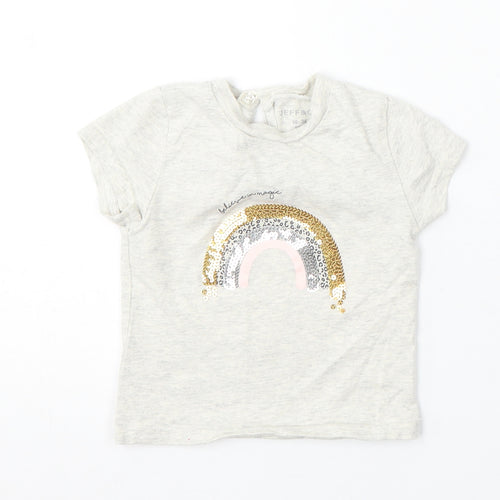 Jeff&Co Girls Grey Cotton Basic T-Shirt Size 18-24 Months Round Neck - Rainbow