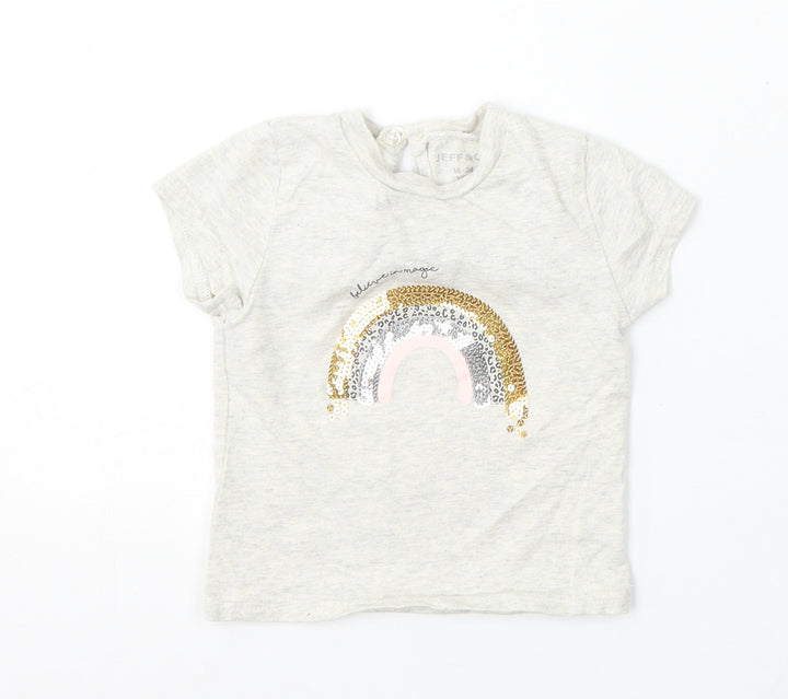 Jeff&Co Girls Grey Cotton Basic T-Shirt Size 18-24 Months Round Neck - Rainbow
