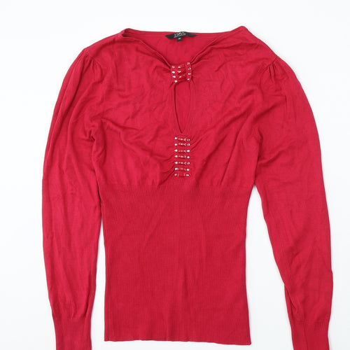 Debenhams Womens Red Round Neck Viscose Pullover Jumper Size 14
