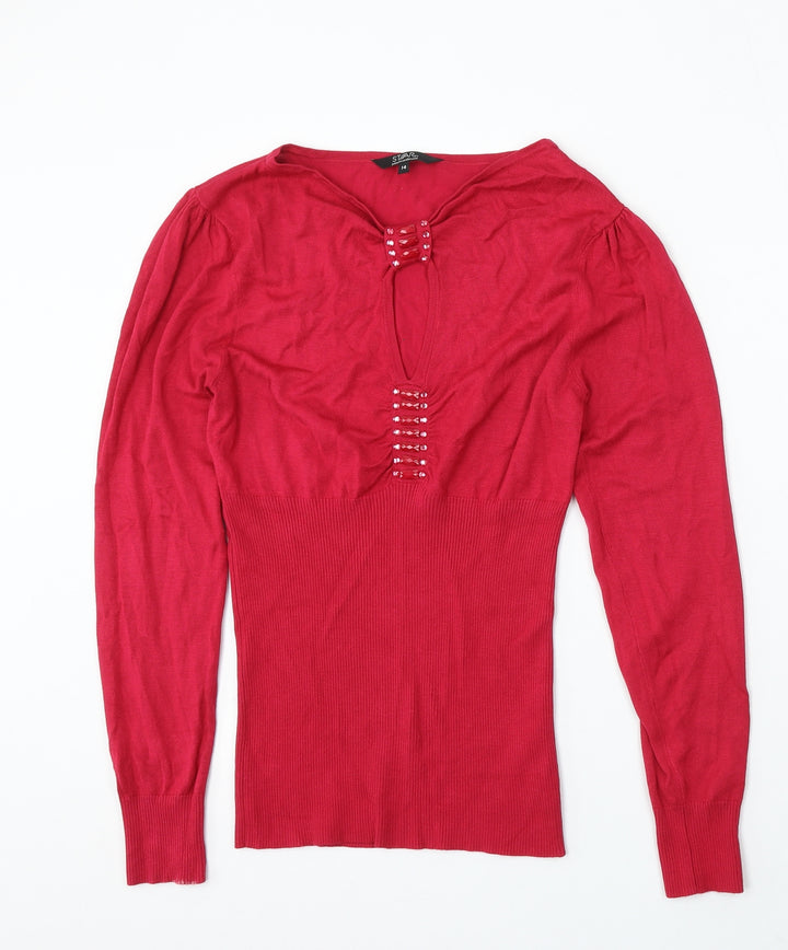 Debenhams Womens Red Round Neck Viscose Pullover Jumper Size 14