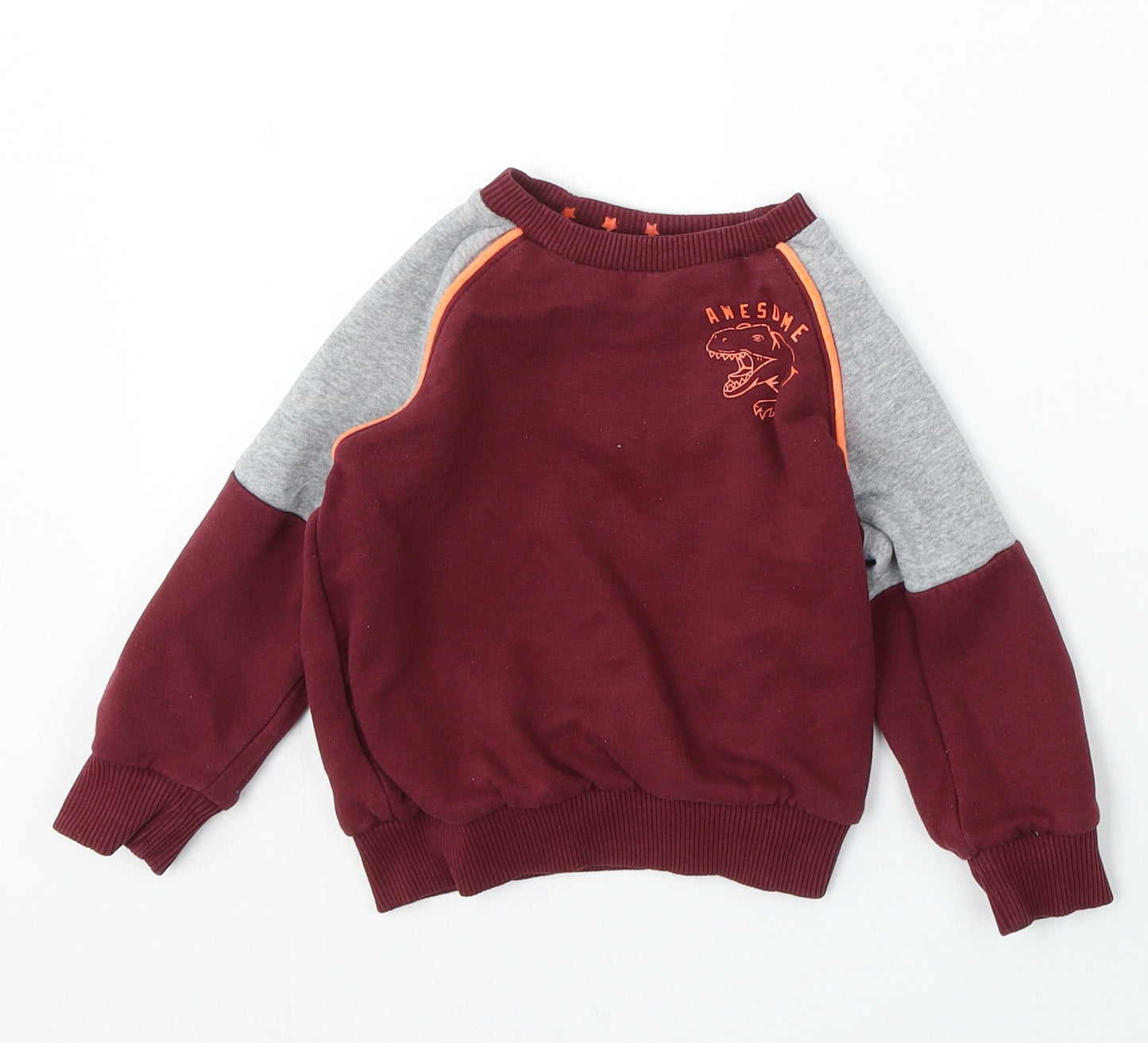 F&F Boys Red Cotton Pullover Jumper Size 18-24 Months - Dinosaur