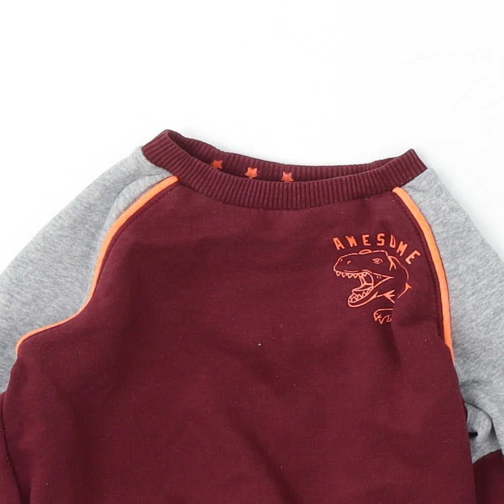 F&F Boys Red Cotton Pullover Jumper Size 18-24 Months - Dinosaur