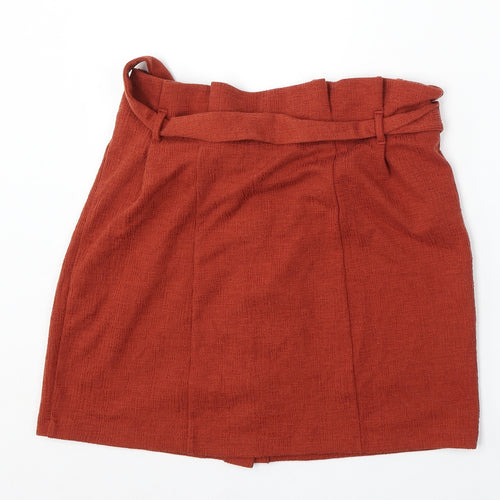 Primark Womens Orange Viscose A-Line Skirt Size 10 Button