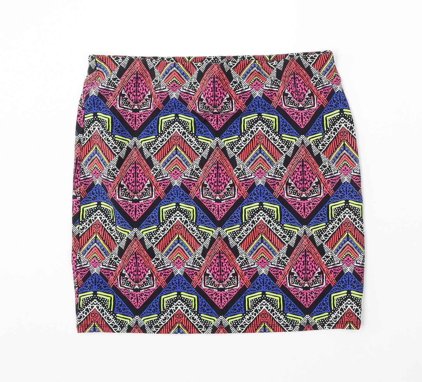 New Look Womens Multicoloured Geometric Cotton Straight & Pencil Skirt Size 14