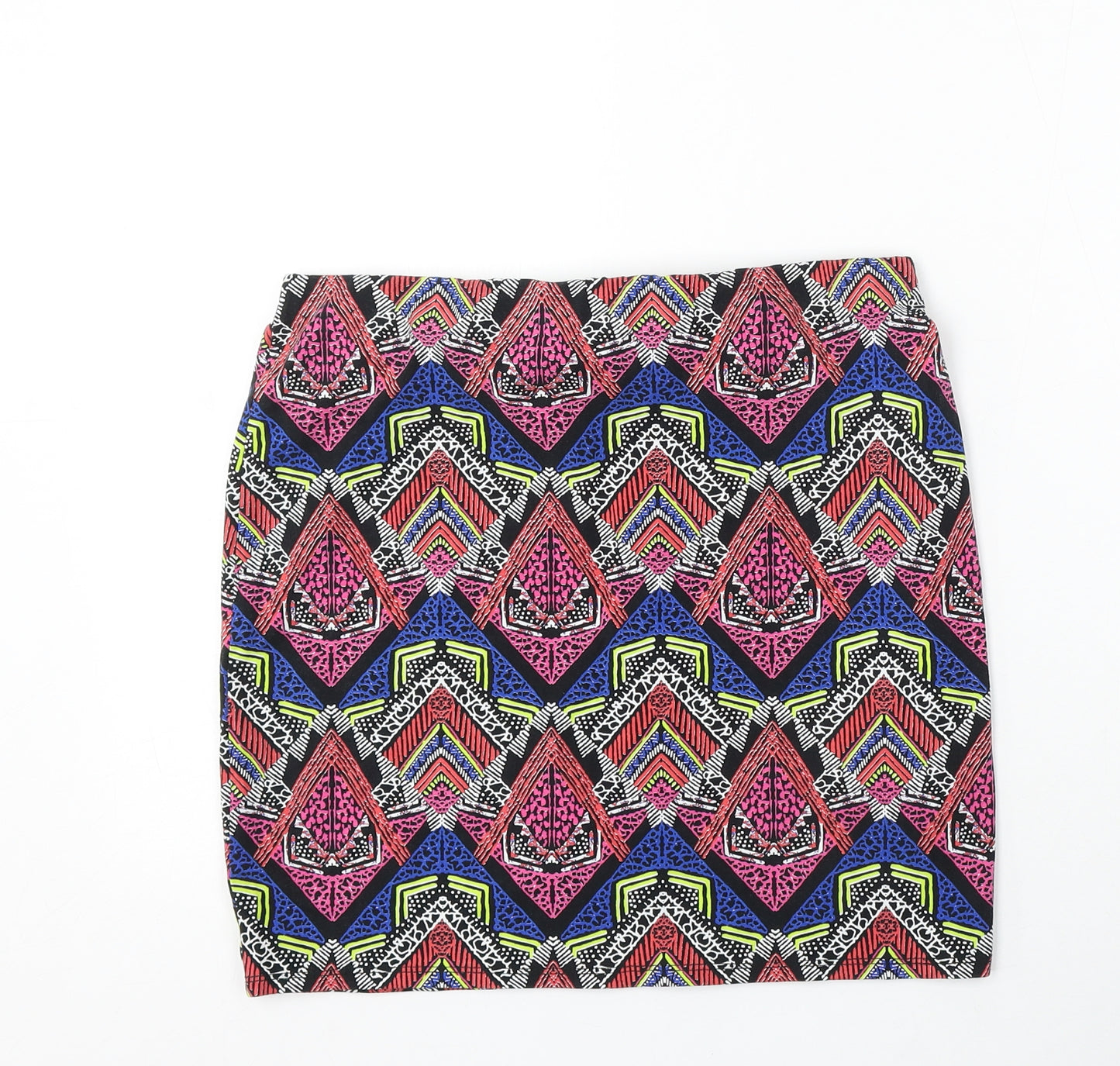 New Look Womens Multicoloured Geometric Cotton Straight & Pencil Skirt Size 14