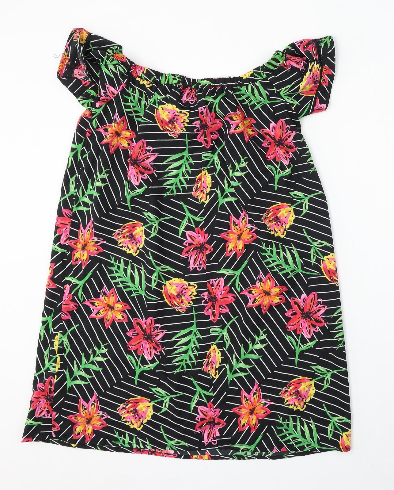 Primark Womens Black Floral Polyester Sheath Size 8 Boat Neck Pullover