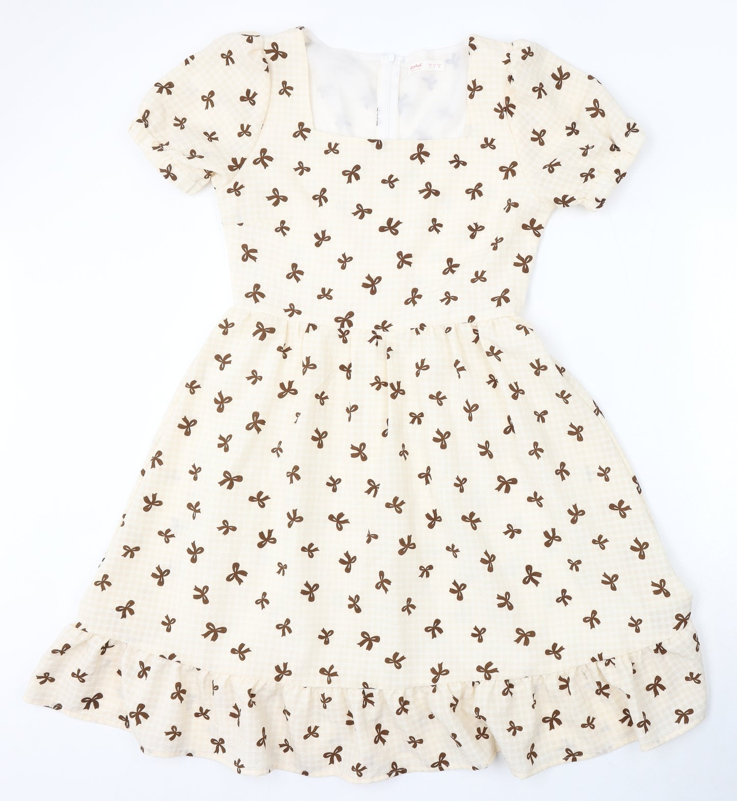 ROMWE Womens Beige Geometric Polyester Fit & Flare Size S Round Neck Zip