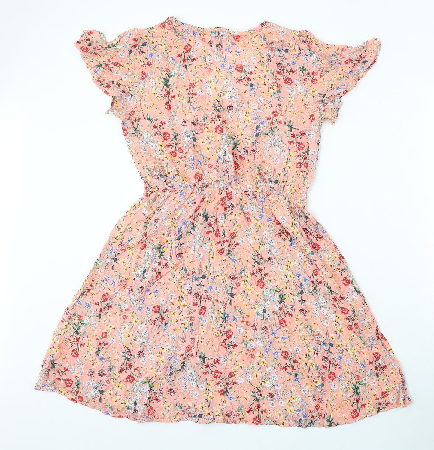 F&F Womens Pink Floral Viscose Skater Dress Size 10 Round Neck