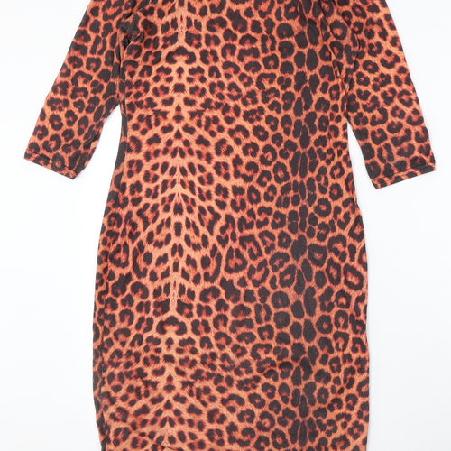 Club L Womens Brown Animal Print Polyester Sheath Size 12 Round Neck - Leopard Print