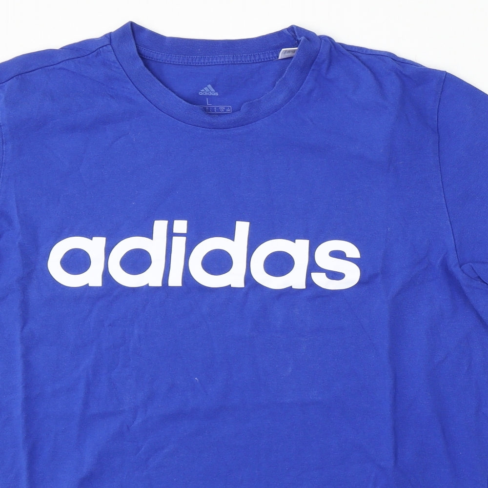 adidas Mens Blue Cotton T-Shirt Size L Round Neck
