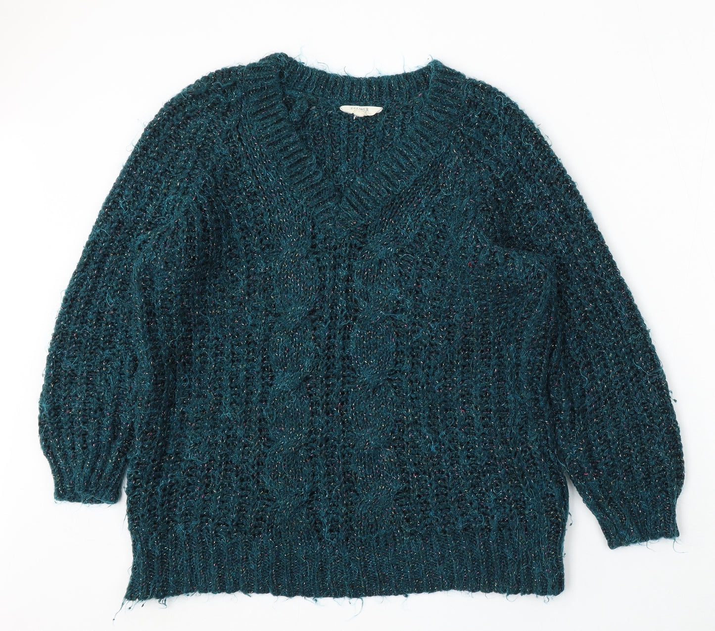 Falmer Womens Green V-Neck Acrylic Pullover Jumper Size M