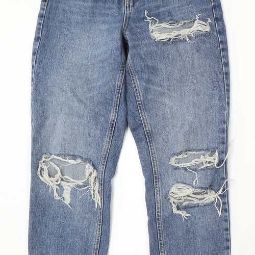 Topshop Womens Blue Cotton Mom Jeans Size 25 L30 in Regular Button