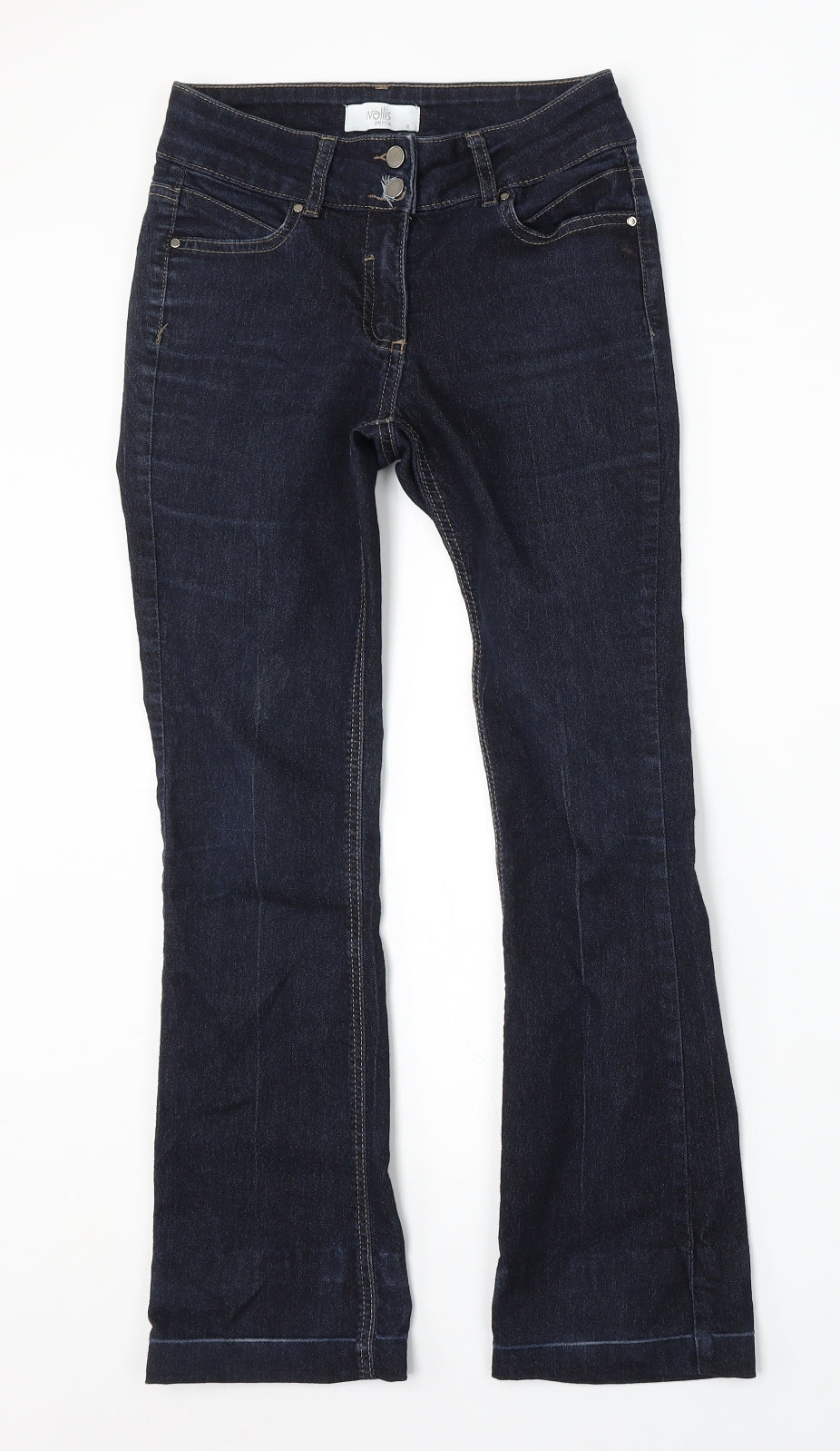 Wallis Womens Blue Cotton Bootcut Jeans Size 8 L28 in Regular Button