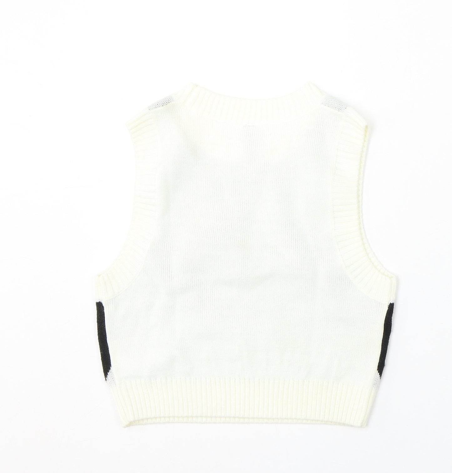 Divided by H&M Womens Ivory Round Neck Argyle/Diamond Acrylic Vest Jumper Size XS