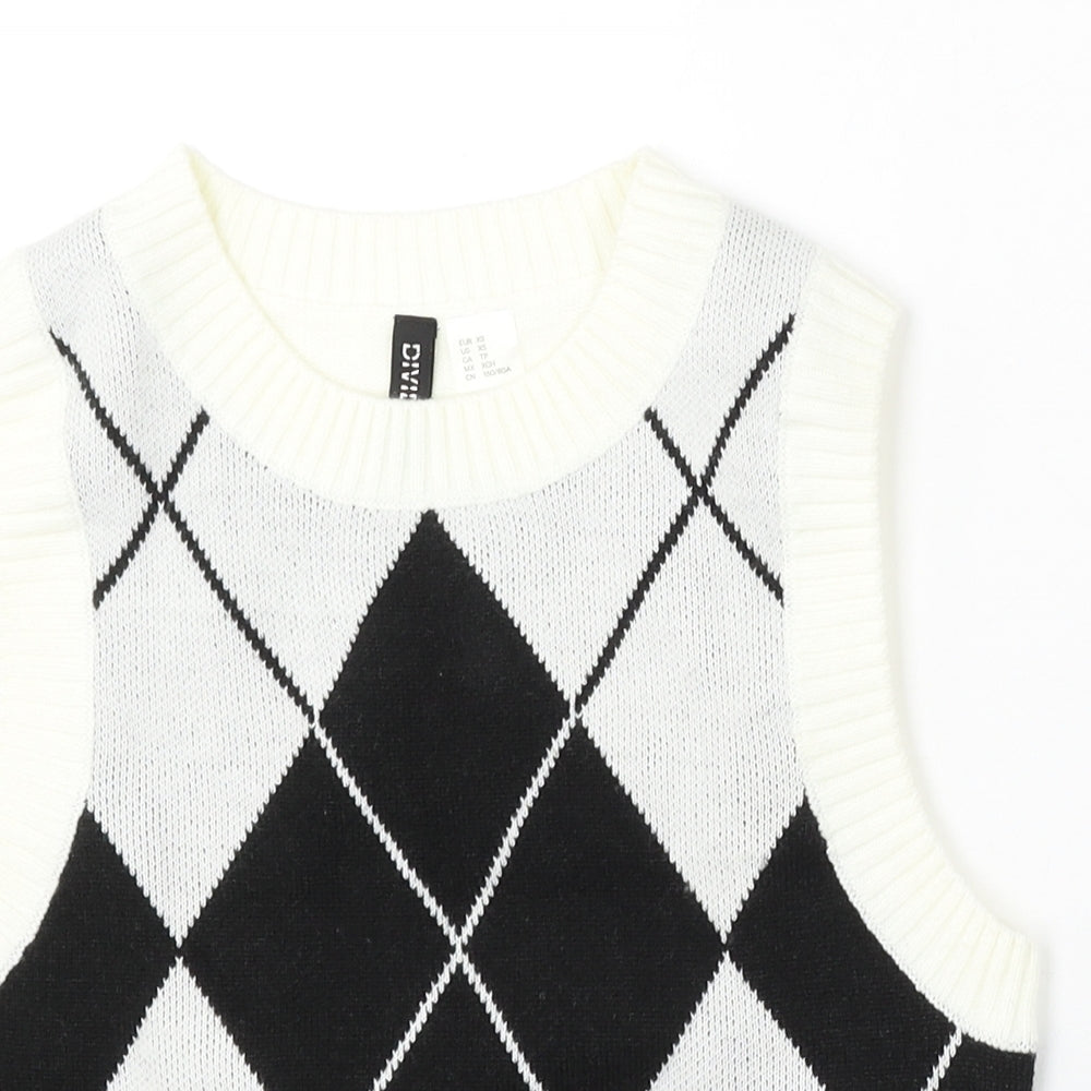 Divided by H&M Womens Ivory Round Neck Argyle/Diamond Acrylic Vest Jumper Size XS