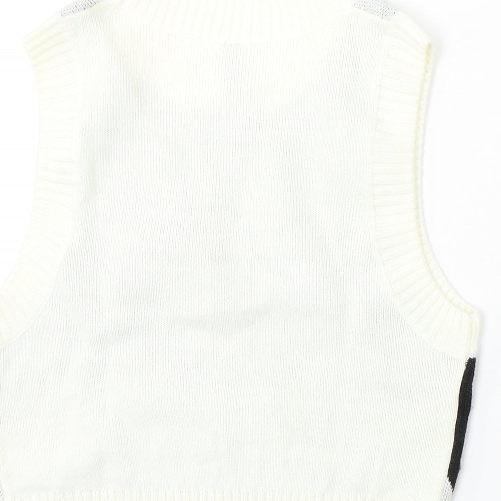 Divided by H&M Womens Ivory Round Neck Argyle/Diamond Acrylic Vest Jumper Size XS