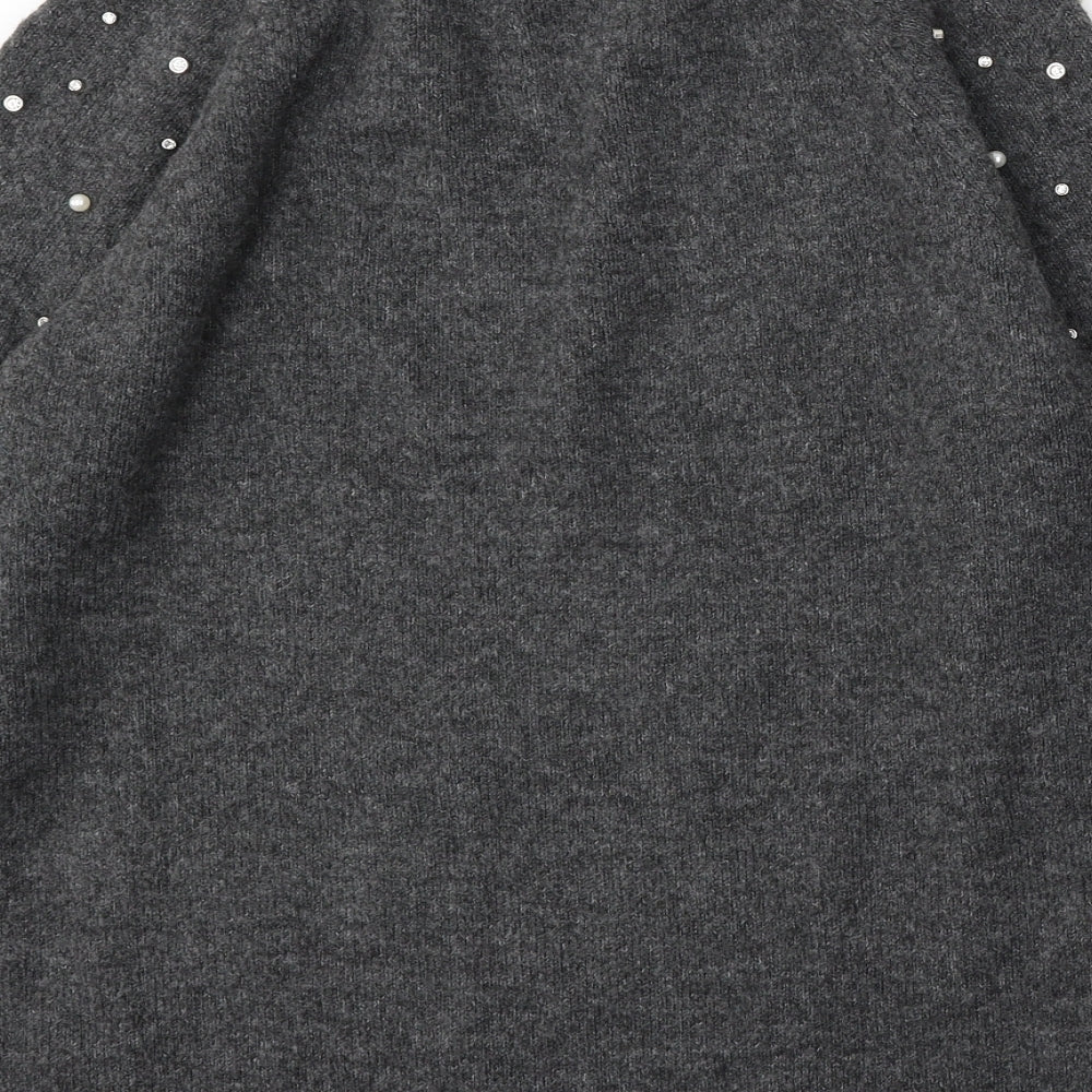 F&F Womens Grey Round Neck Acrylic Pullover Jumper Size 14 - BEAD DETAIL