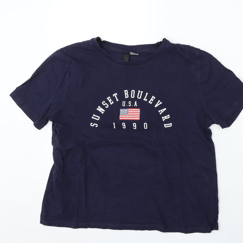 Divided by H&M Womens Blue Cotton Basic T-Shirt Size M Round Neck - Sunset Boulevard USA