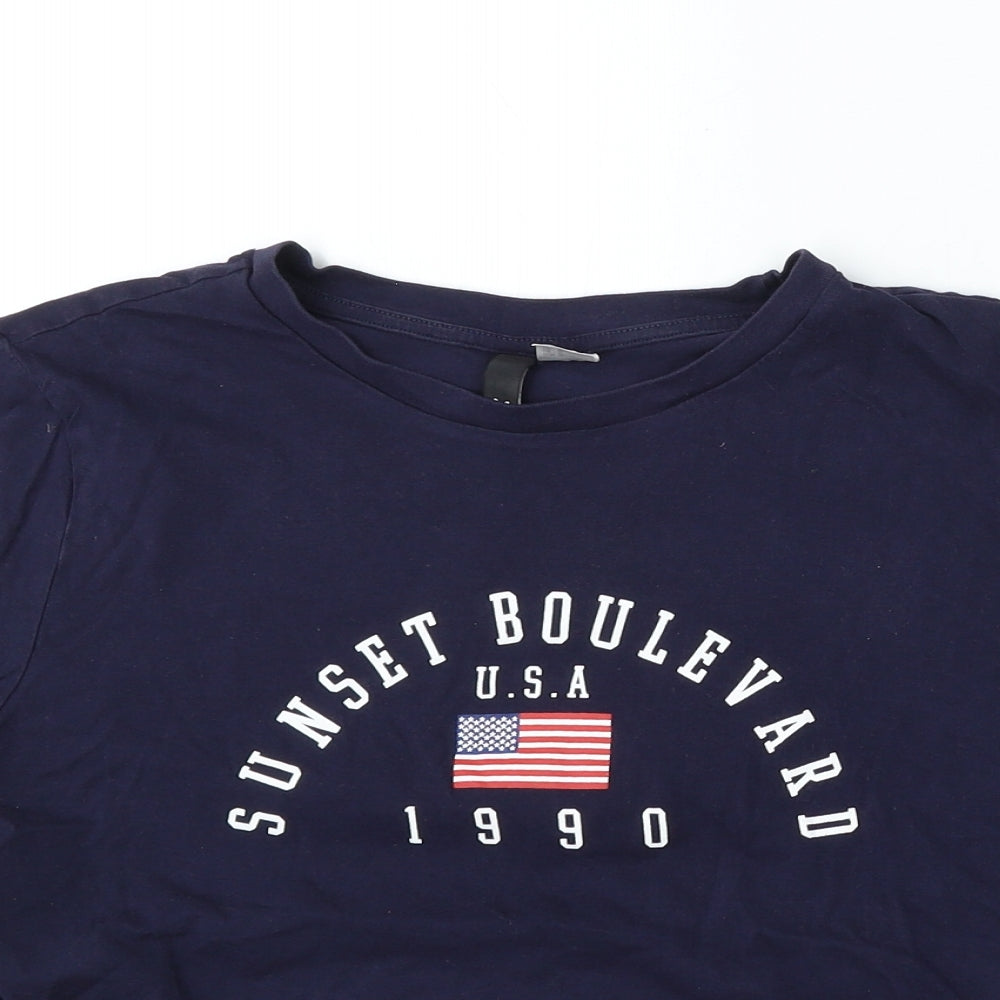 Divided by H&M Womens Blue Cotton Basic T-Shirt Size M Round Neck - Sunset Boulevard USA