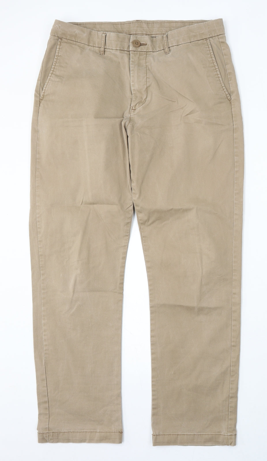 Dunnes Stores Mens Beige Cotton Straight Jeans Size 34 L30 in Regular Button